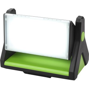 REV Ritter LED Akku-Arbeitsleuchte Y Light 20W, schwarz-grün. Kompakte Baustellenleuchte mit Powerbank-Funktion.