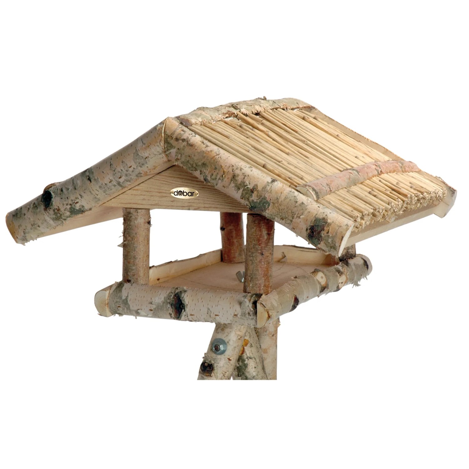 dobar Vogelfutterhaus Birke mit Reetdach und Ständer, naturbelassen.