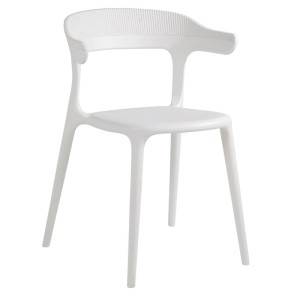 Weißer Papatya Sessel Luna-Stripe mit Armlehnen, aus Polypropylen für Garten oder Terrasse.