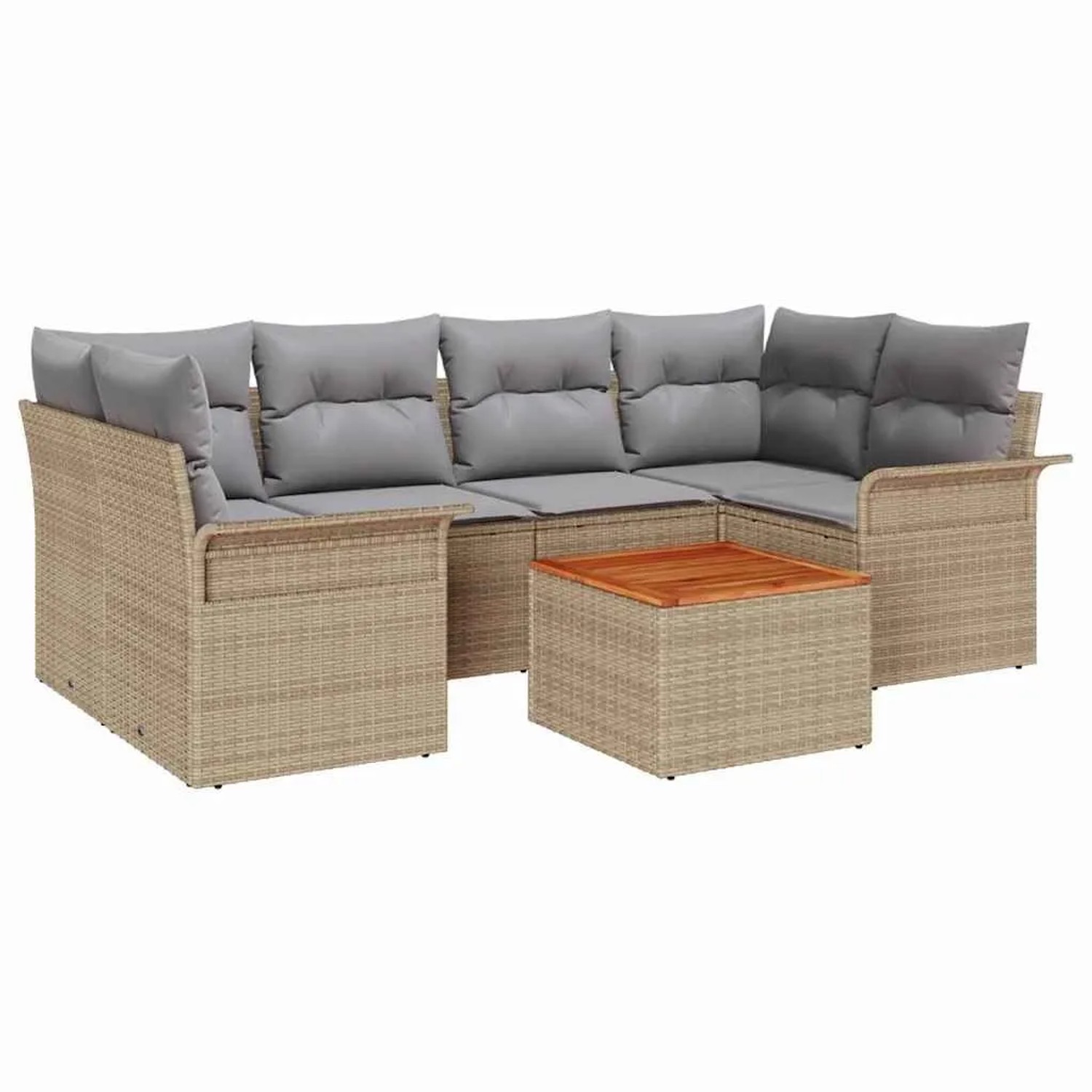 vidaXL Gartensofa-Set 7 Stk Beige und Hellgrau Poly-Rattan 3355949