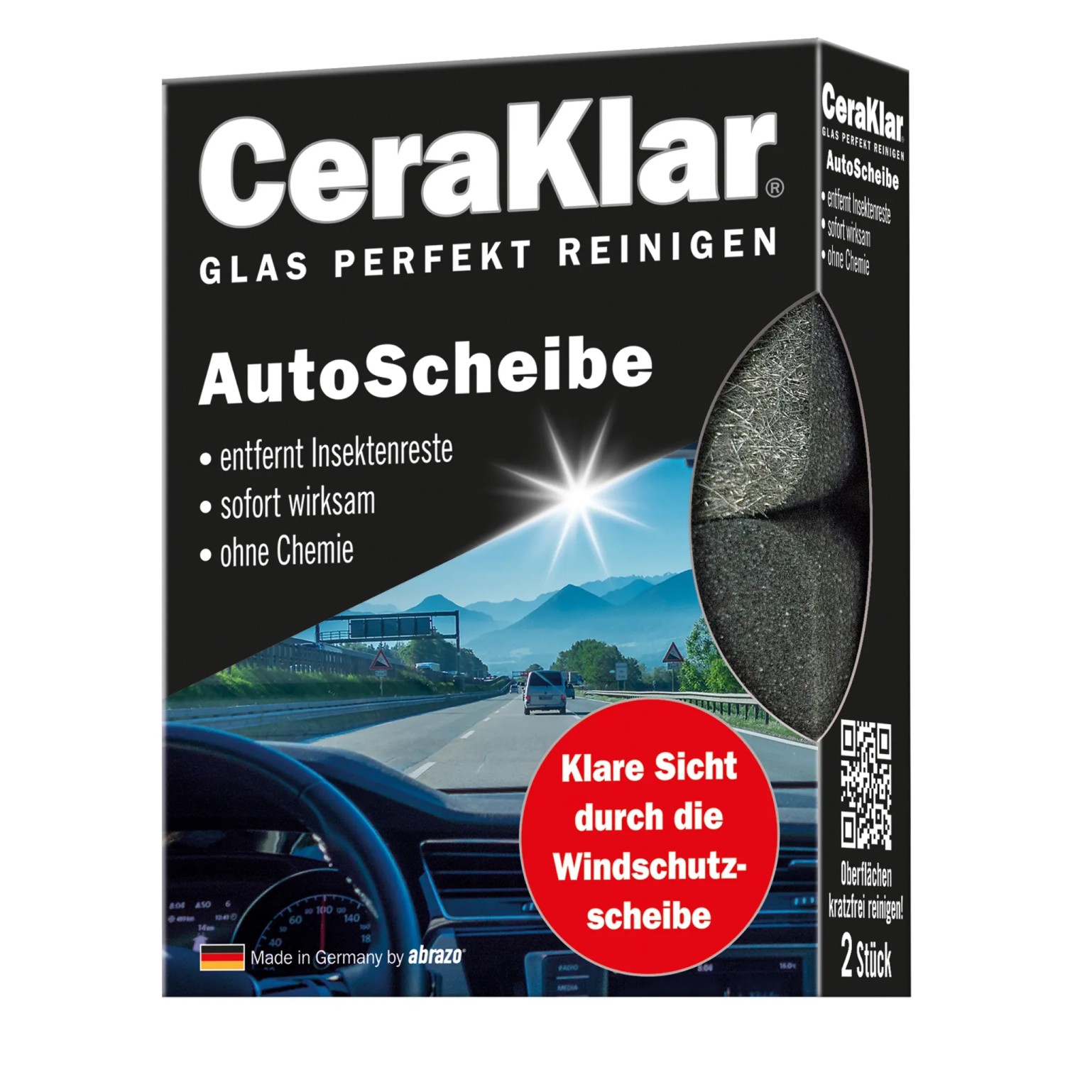 abrazo Auto Scheibenreiniger CeraKlar AutoScheibe 1 x 2 Stück