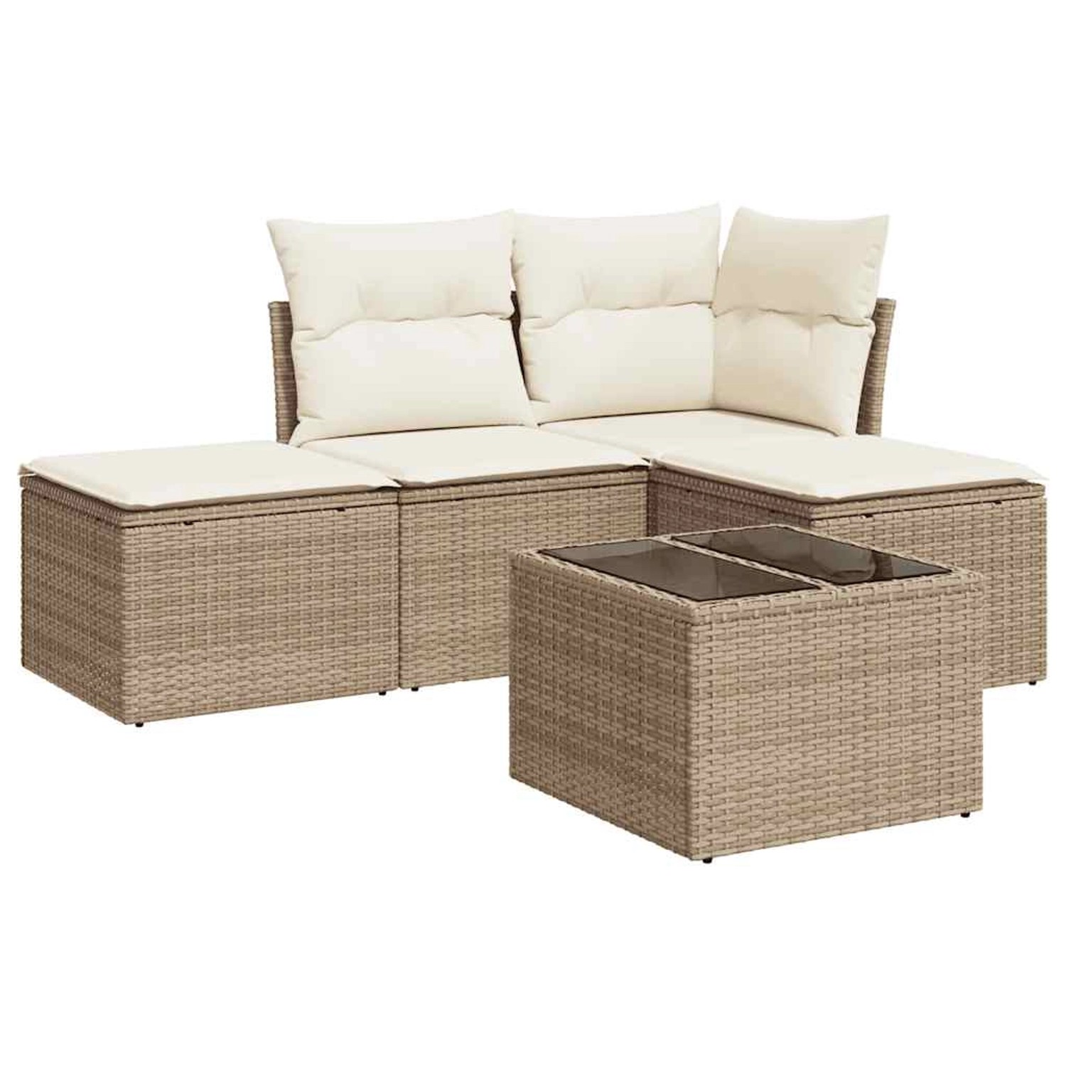 vidaXL 5-Tlg Garten-Sofagarnitur mit Kissen Beige Poly Rattan 3217488 günstig online kaufen