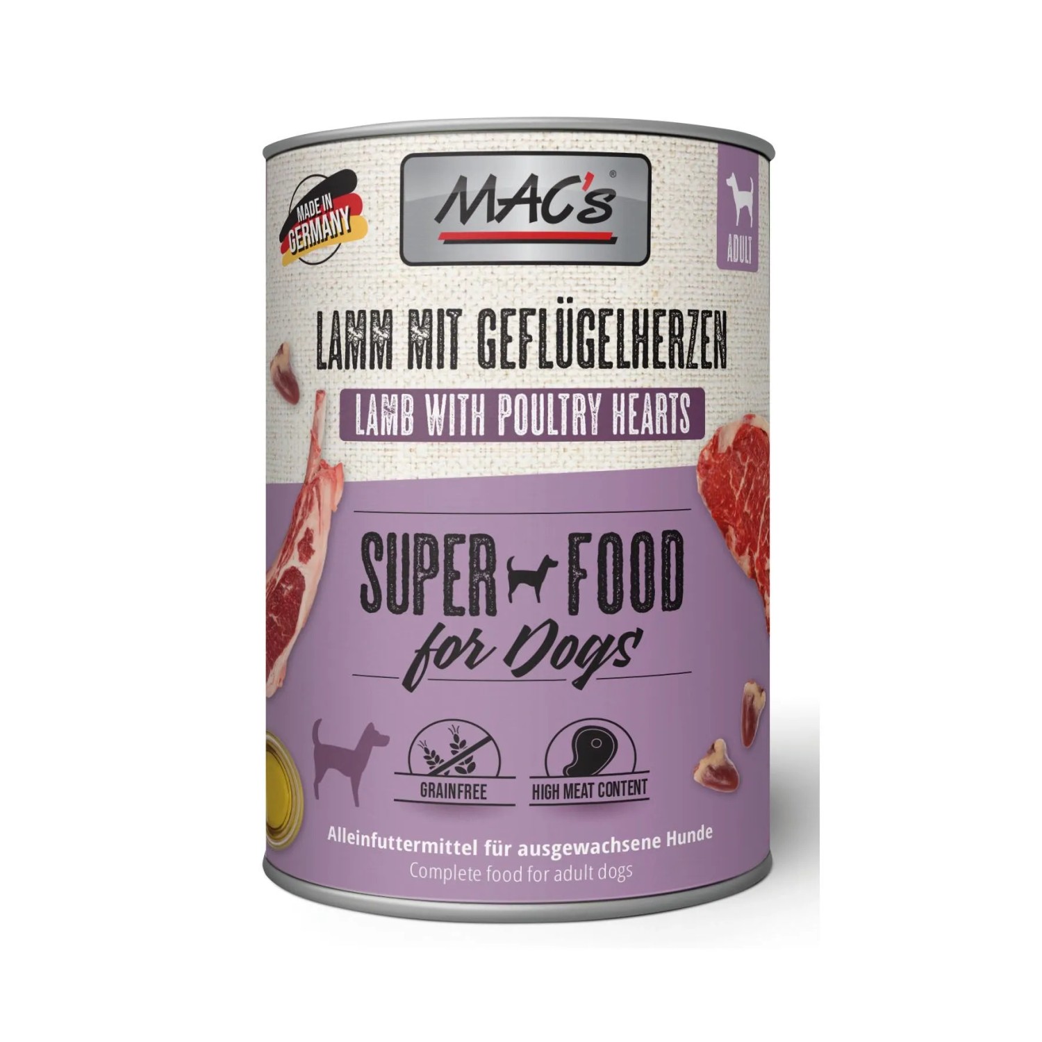 Mac's Hunde-Nassfutter Lamm und Geflügelherzen 400 g