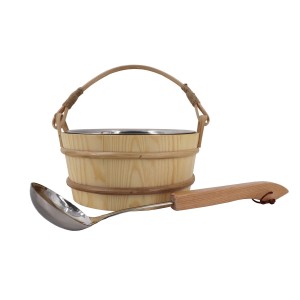 Dewello Saunaeimer mit Kelle, 3L, Hemlock-Holz und Edelstahleinsatz für Infrarotkabinen.