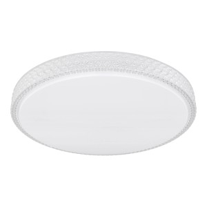 Weiße, runde Globo LED-Deckenleuchte Ovi, Ø 60 cm, mit dekorativem Rand und Funkel-Effekt.