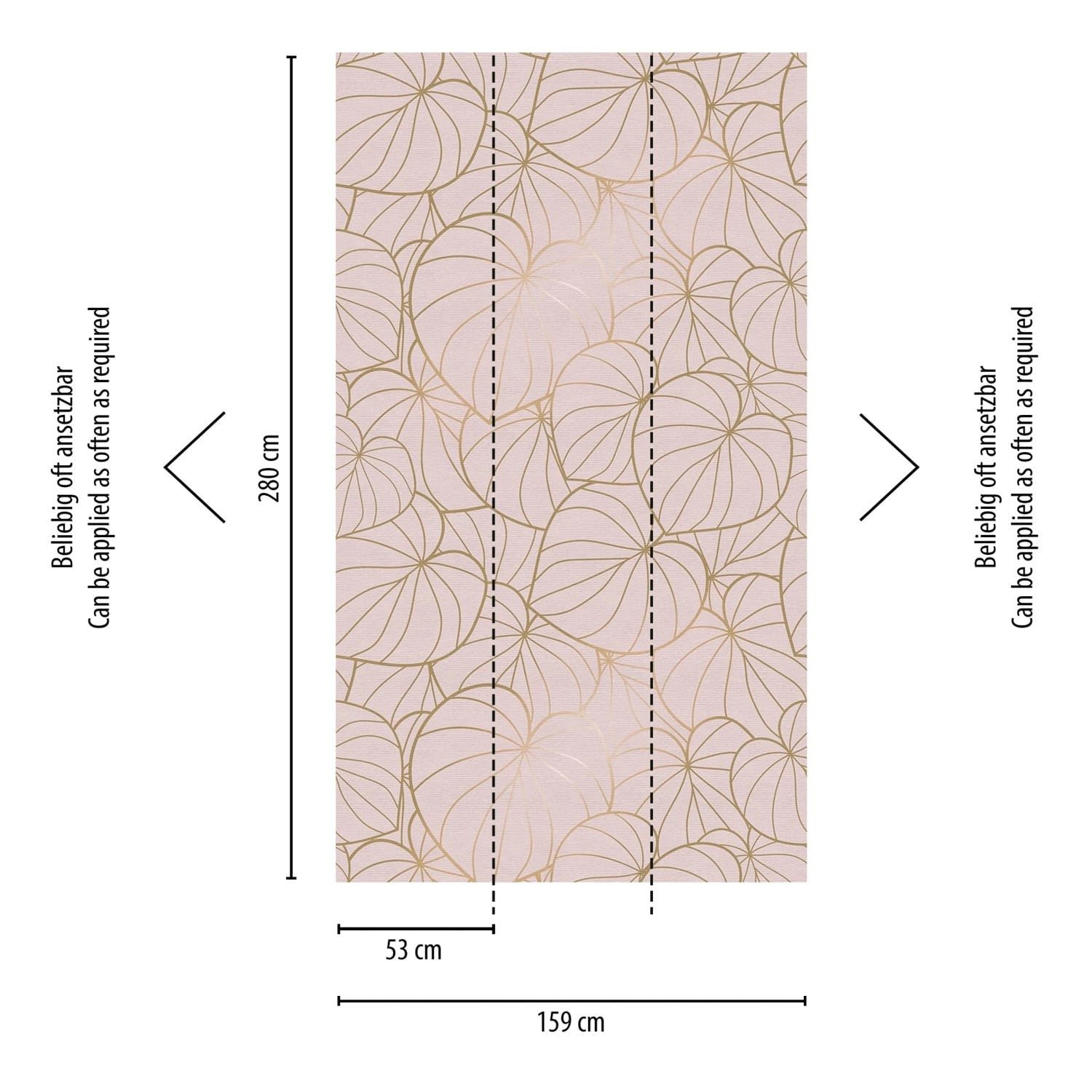 PROFHOME Fototapete Floral in Rosa und Gold, Vliestapete mit Blättermuster.