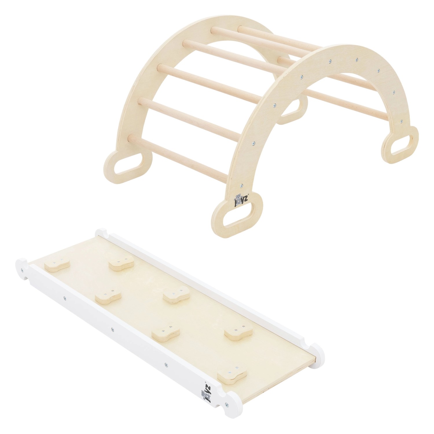 Joyz 2in1 Kletterbogen mit Rutsche Natur-Weiß Holz Pikler Art 2Er Set Indoo günstig online kaufen