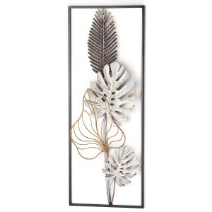 Kobolo Wandbild MONSTERA, Metallbild mit Blättern in Schwarz und Gold, 29x74 cm.