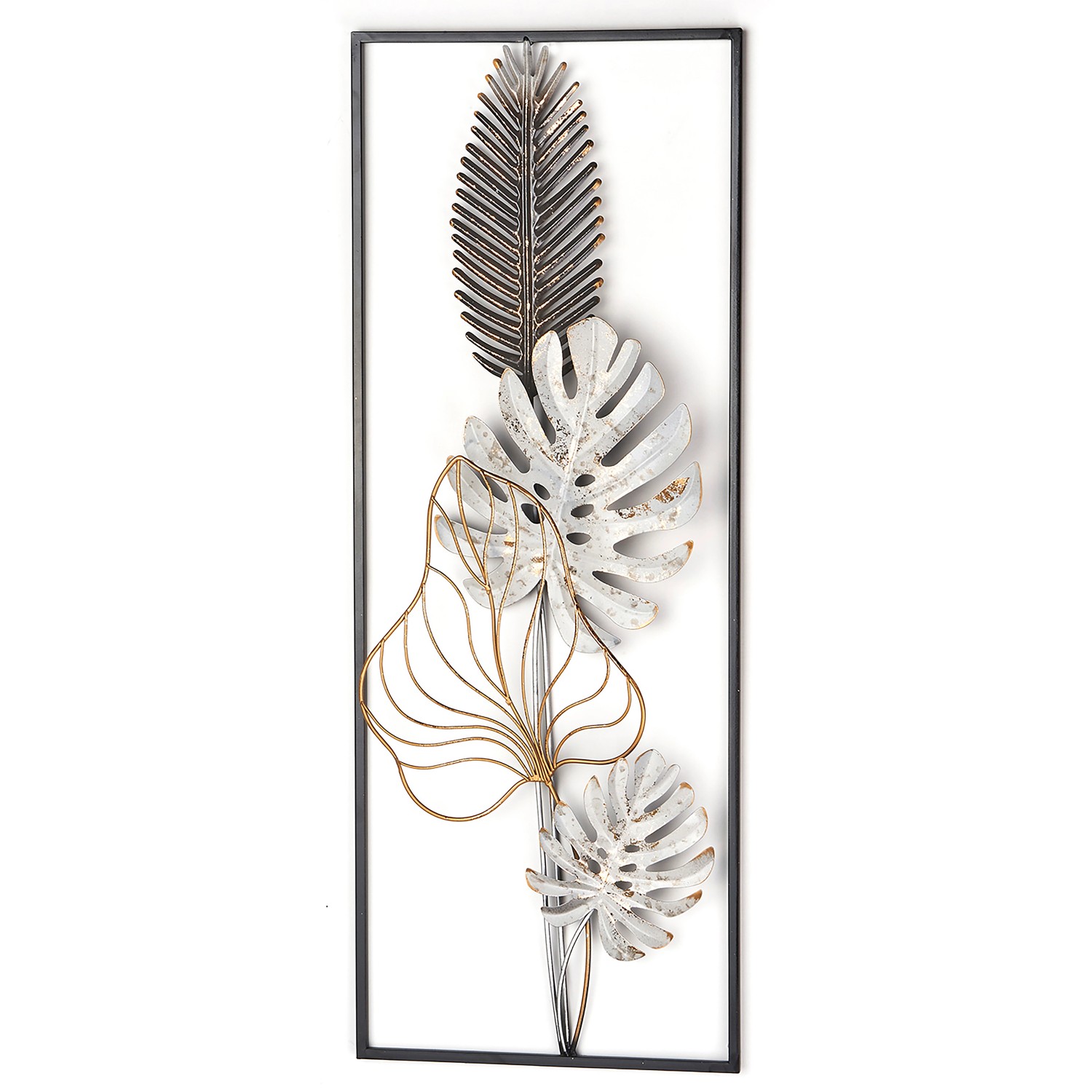 Kobolo Wandbild Wanddeko Metallbild MONSTERA Metall 29x74 cm Schwarz Gold