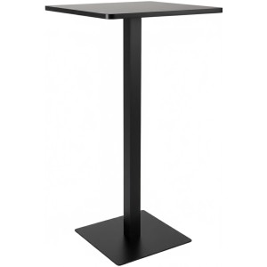Schwarzer quadratischer Stehtisch Sharon mit schwarzer MDF-Platte und Metallgestell. Modernes Design für Bar, Küche.