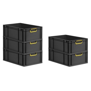 PROREGAL Eurobox Nextgen Color HxBxT 22x40x60cm 44 Liter Griffe Gelb Geschlossen Schwarz Eurobehälter Transportbox Transportbehälter