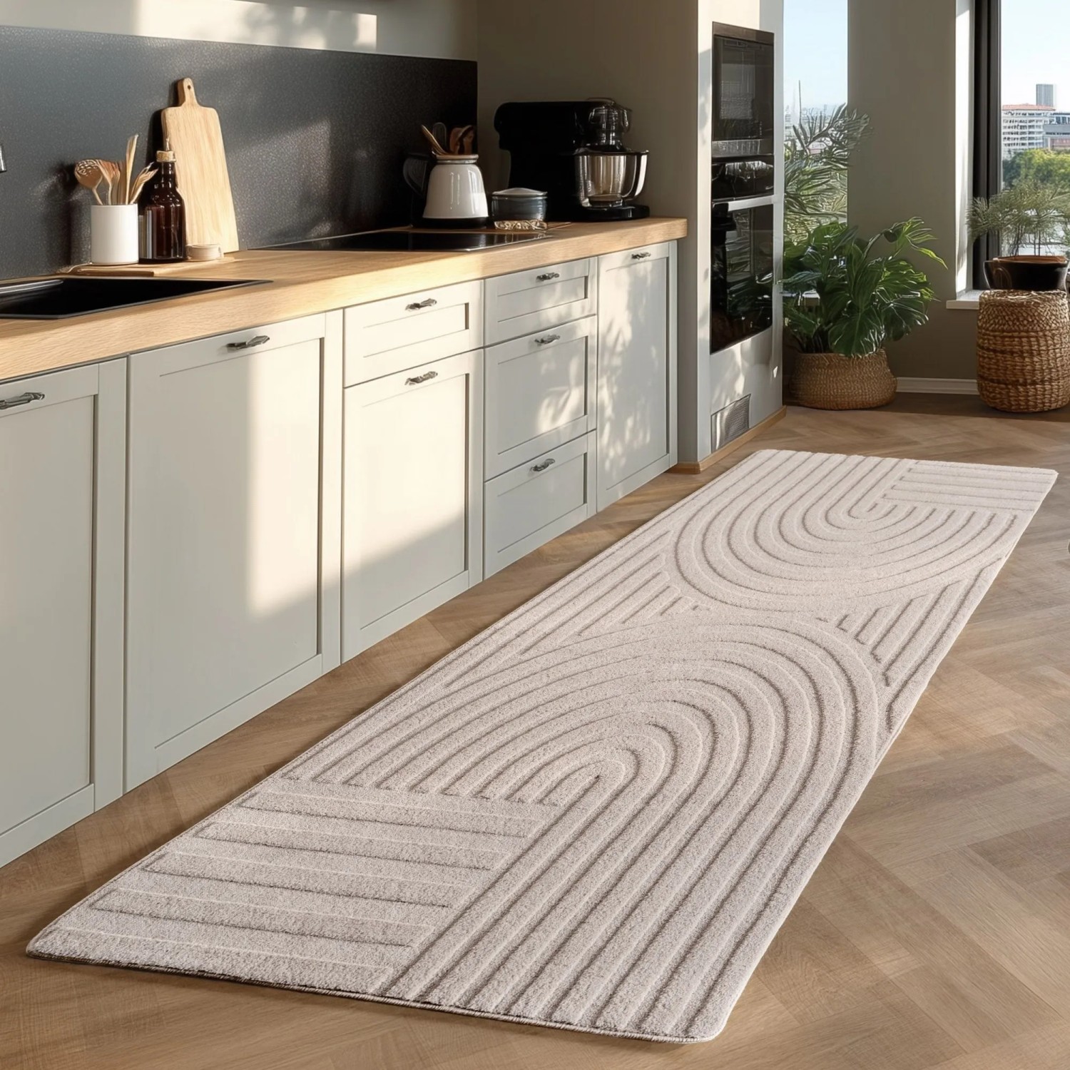 Ayyildiz Kurzflorteppich Pompei creme, 80x250 cm, im modernen Küchendesign.