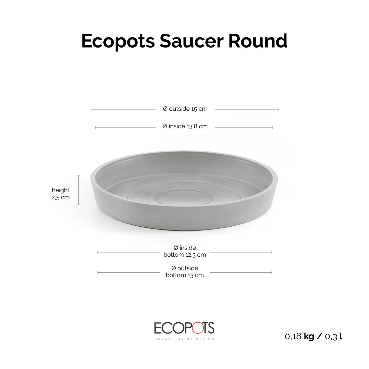 Ecopots Untersetzer Amsterdam, weißgrau, 15 cm. Schützt Oberflächen vor Wasser und Schmutz.