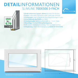 Weißes Framelux Kunststofffenster Slimline, 700x500 mm, 3-fach Verglasung, Rechtsanschlag.
