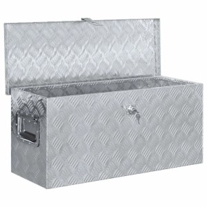 DELUKE Aluminiumbox Mit Deckel Abschließbar Alubox Deichselbox Alu Anhängerbox Werkzeugkiste Transportbox Metallkiste 80x30x35cm Silber