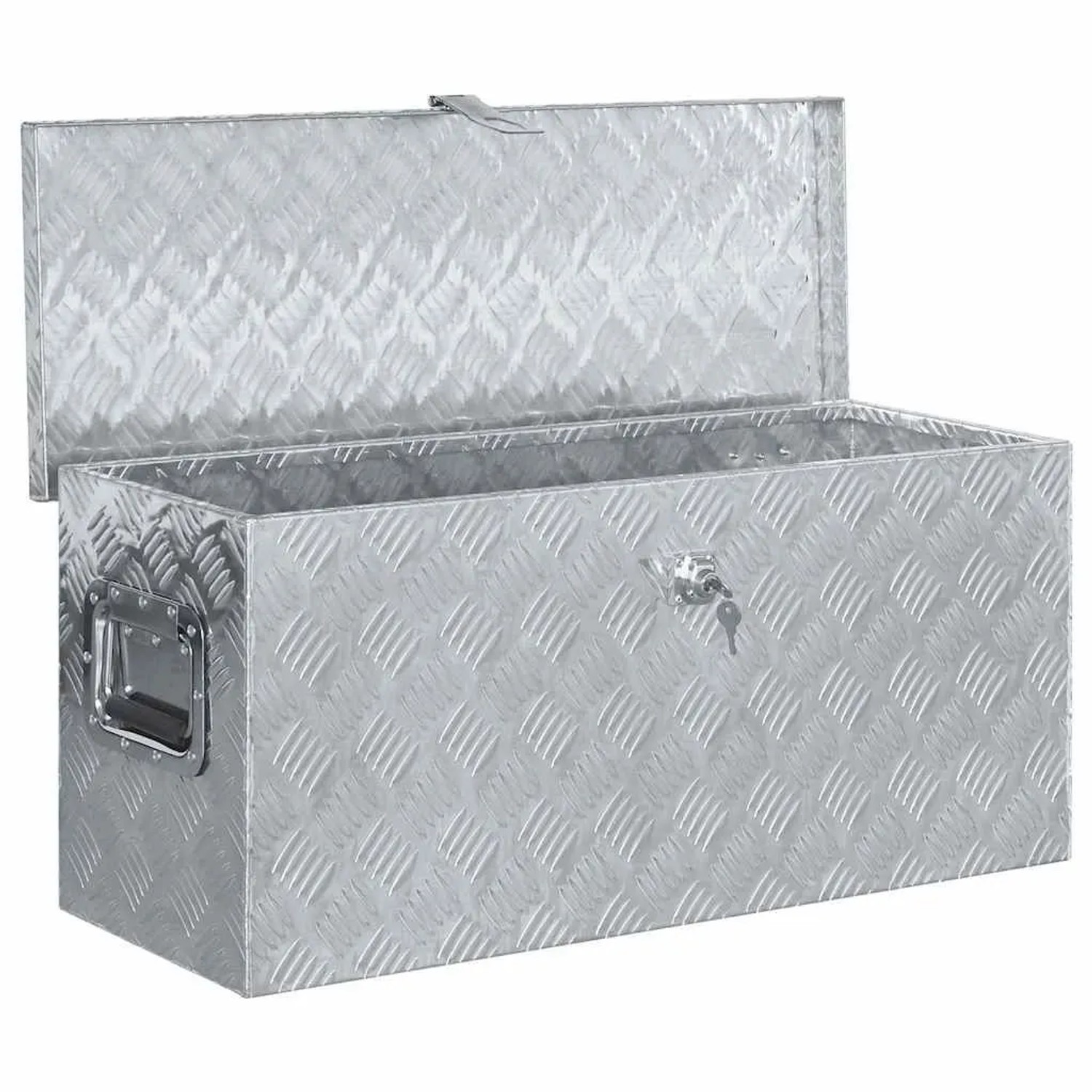 DELUKE Aluminiumbox Mit Deckel Abschließbar Alubox Deichselbox Alu Anhängerbox Werkzeugkiste Transportbox Metallkiste 80x30x35cm Silber_2