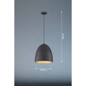 Fischer & Honsel Pendelleuchte Mylon, schwarz/gold, 30 cm Durchmesser, moderne Hängelampe