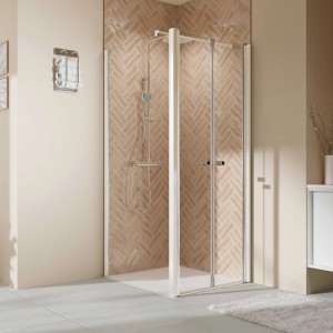 Seitenwand Elana 2.0 für Pendeltür, Klarglas, Weiß-Matt, 80 cm, DIN Links, Duschwand