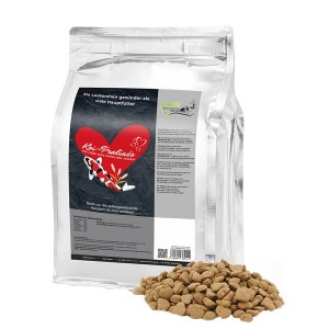 Kenkou Koi Pralinen Fischfutter, 4kg Sack mit herzförmigen Futterstücken.