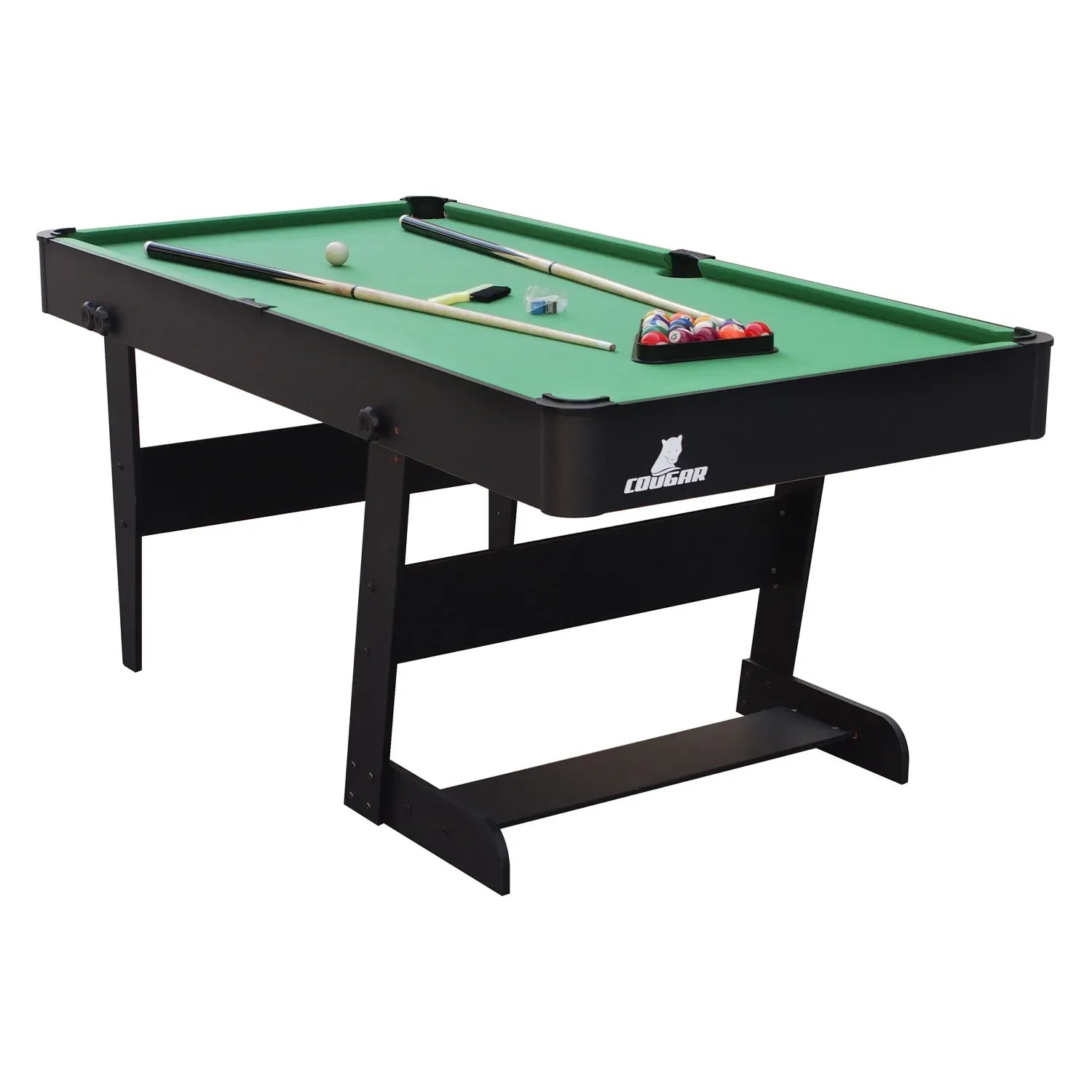 Cougar Billardtisch Hustle XL, faltbar, schwarz mit grünem Spielfeld, inklusive Zubehör.
