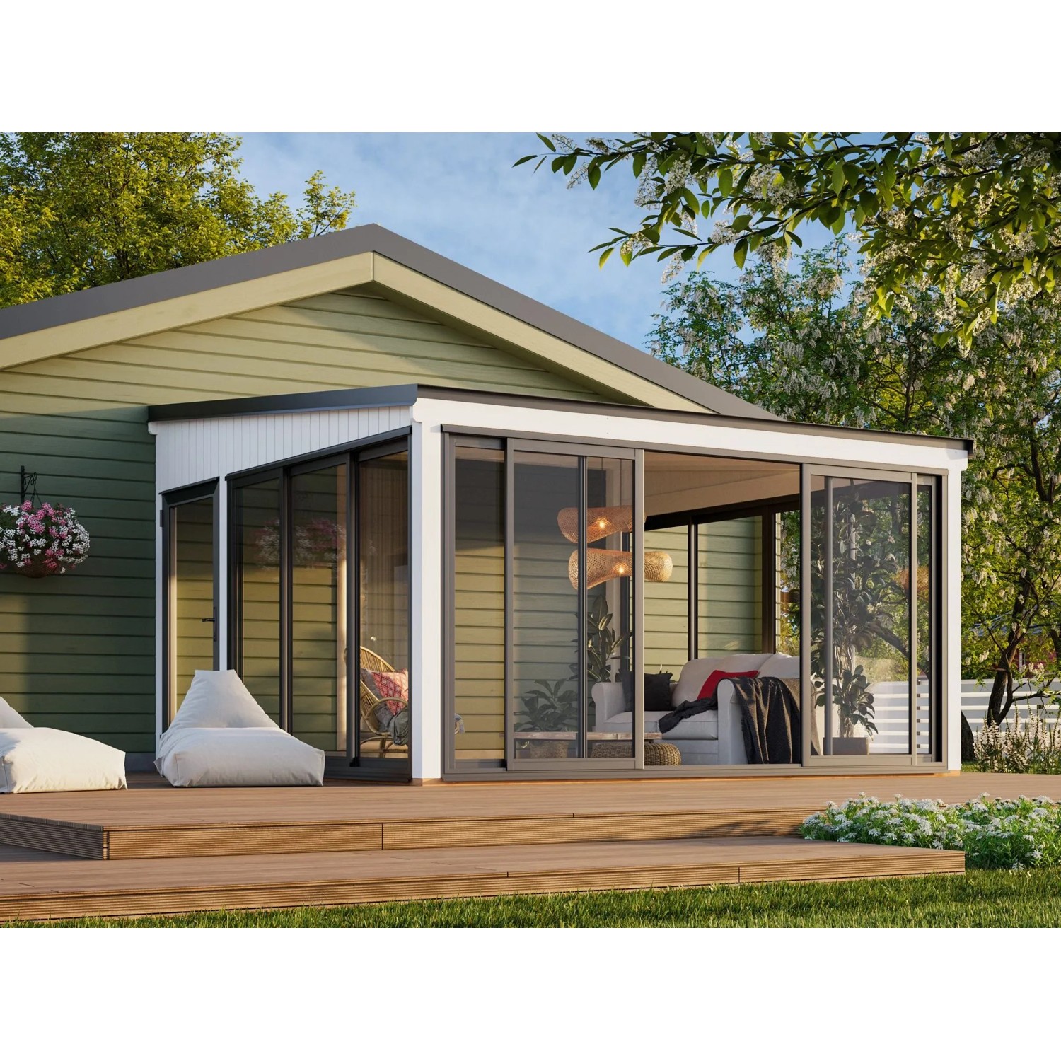 Palmako Holz-Gartenhaus Lumi Slide Plus Pultdach Lackiert 420 cm x 420 cm