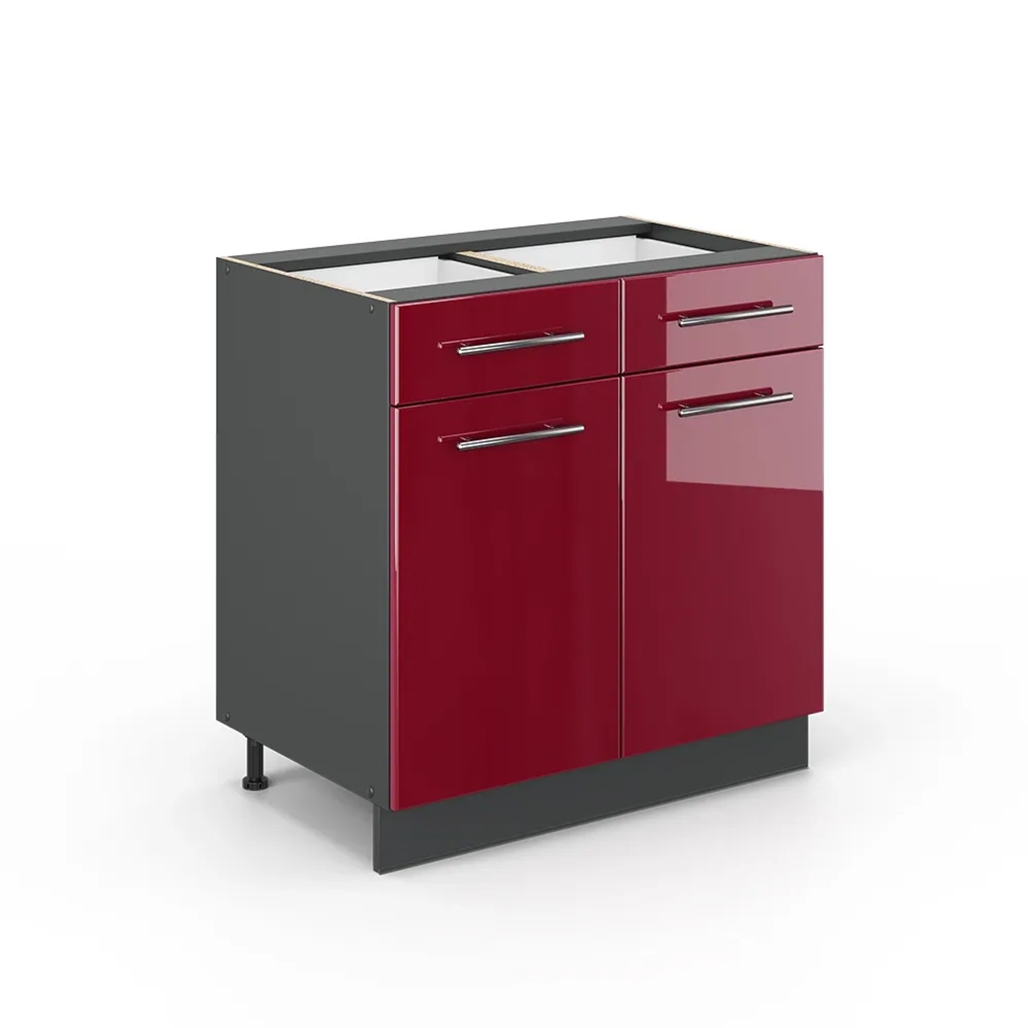 Vicco Küchenunterschrank Fame-Line Bordeaux Hochglanz/Anthrazit 80 cm ohne Arbeitsplatte