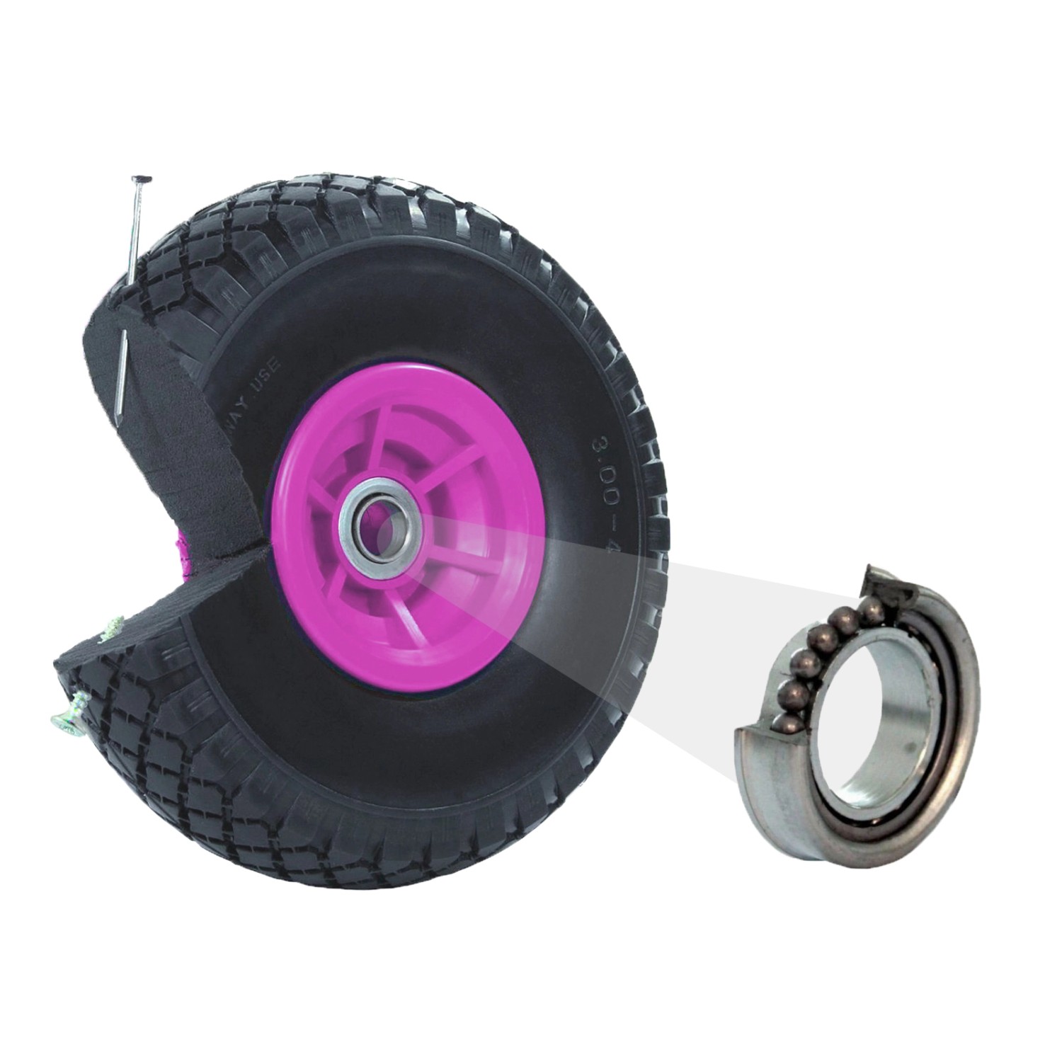 TRUTZHOLM Sackkarrenrad PU Rad 260x85mm 3.00-4 60mm Durchmesser 20mm Pink