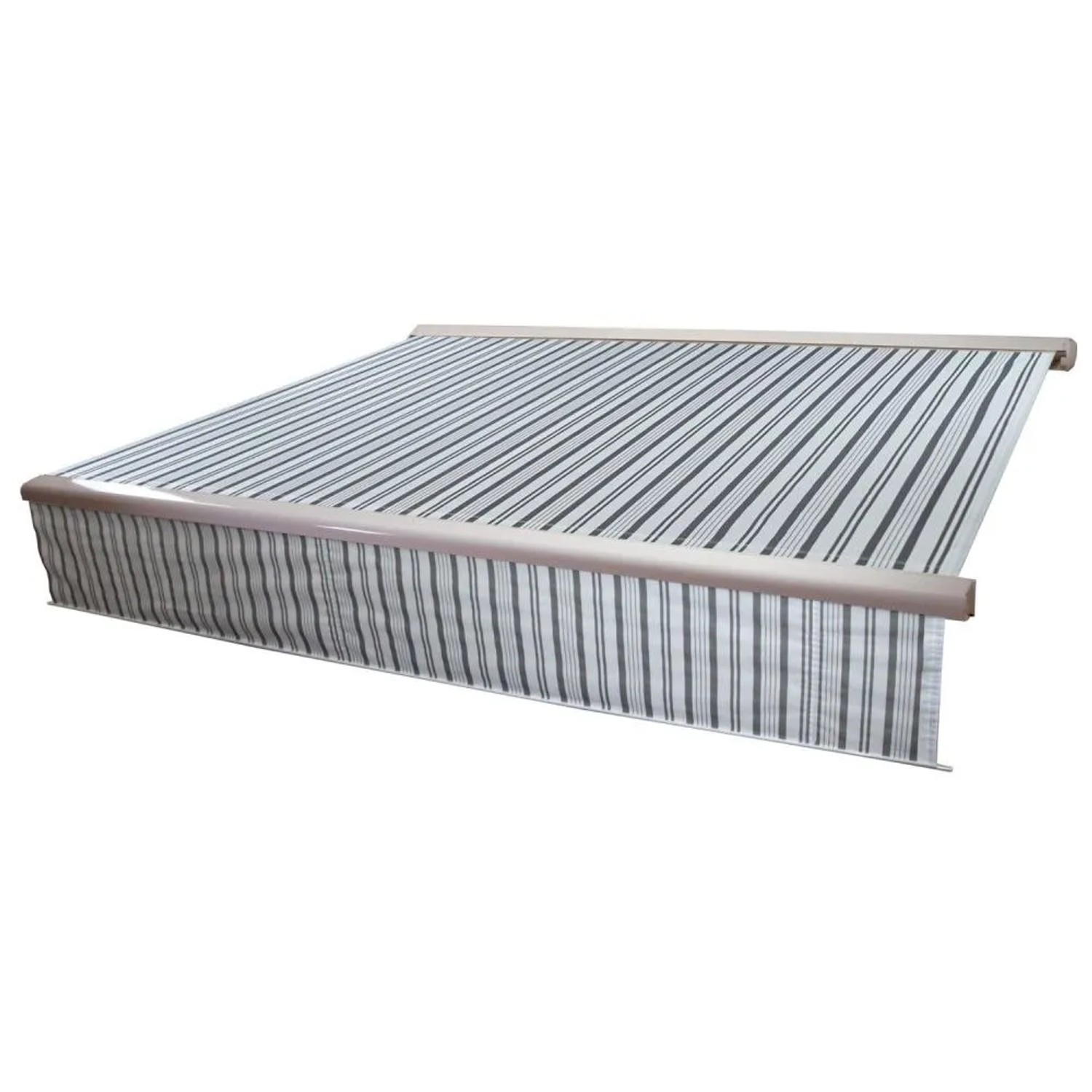 MCW Kassetten-Markise H124 Volant Ausfahrbar 5x3m Polyester Grau/Weiß