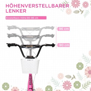 HOMCOM Kinderroller: Detailaufnahme des höhenverstellbaren Lenkers mit Korb.