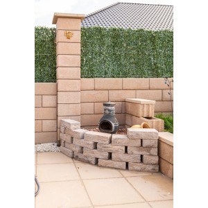 Diephaus Mauer Canta Pfeilerstein Sandstein, Ansicht einer Gartengestaltung mit Mauersystem.