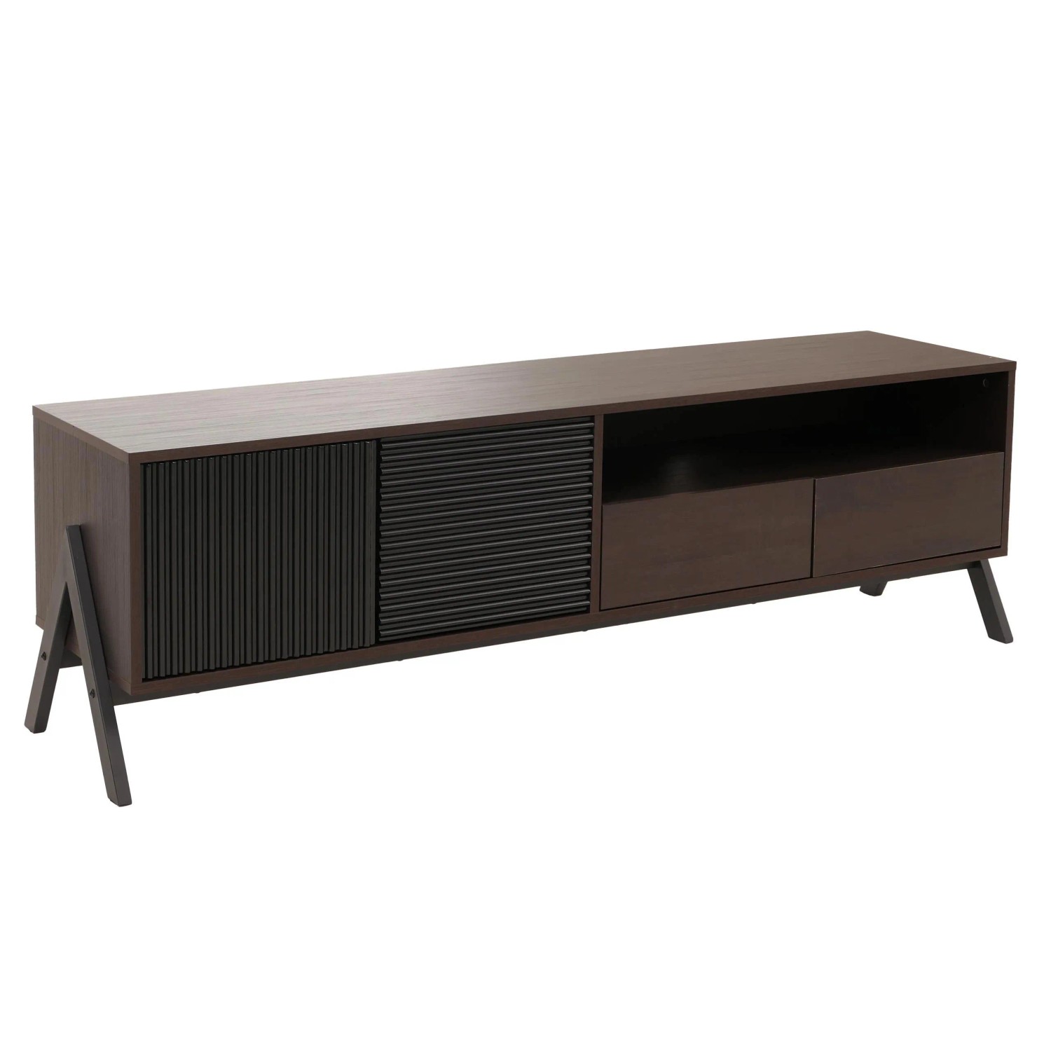 MCW TV-Rack O40 MDF Metall Melamin 48x155x40cm Walnuss-Optik