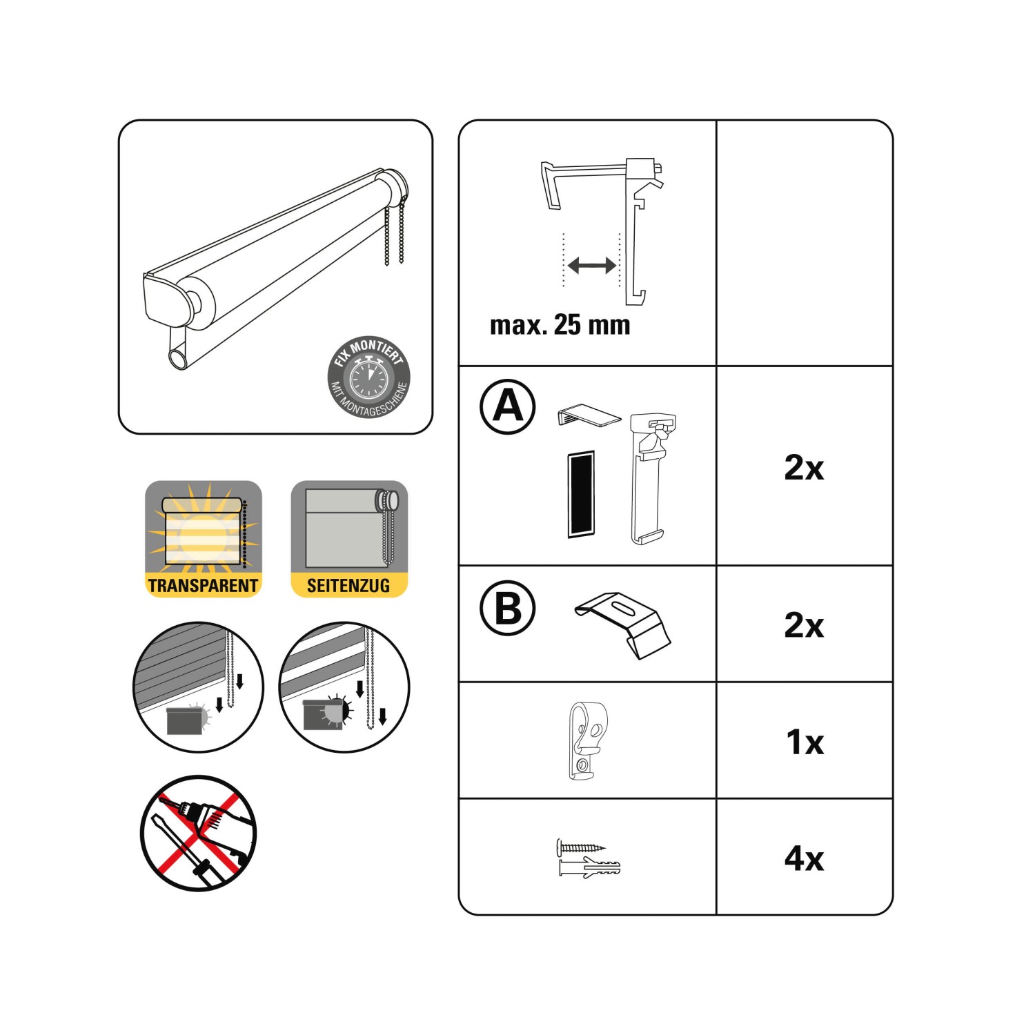 Gardinia Doppelrollo EasyFix 90x150 cm Weiß: Montage und Details im Überblick.