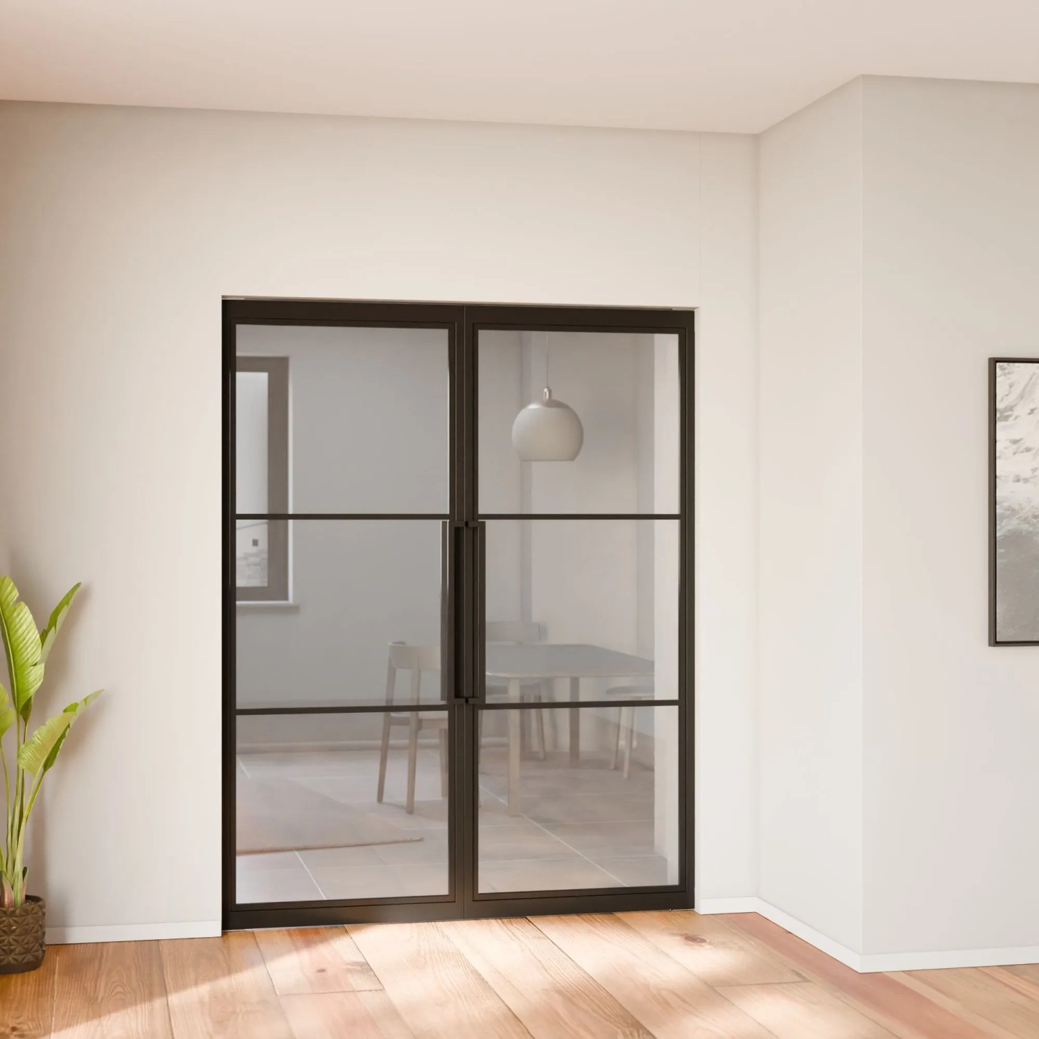 inova Pivot Glastür 1660 x 2115 mm im Loftstil Komplettset Schwarz mit Griff