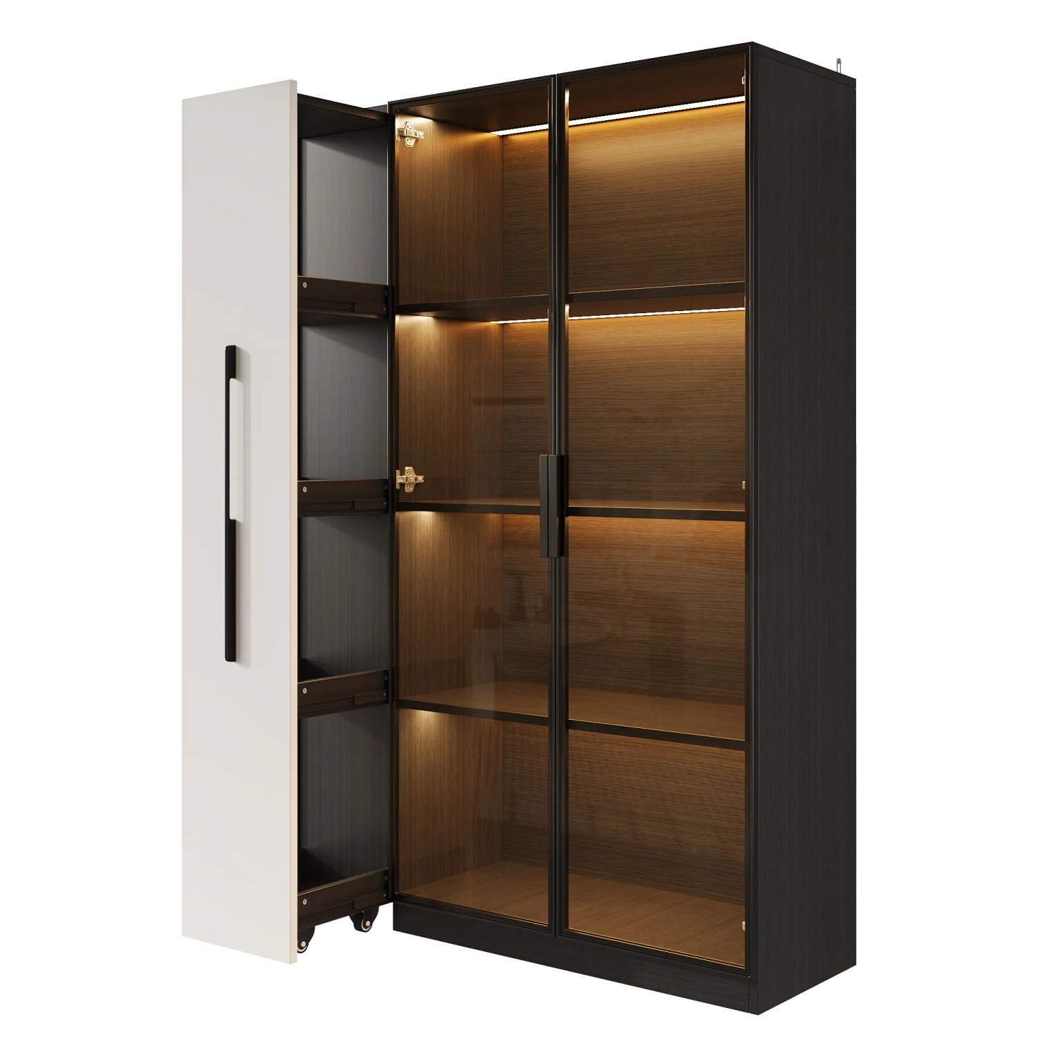 okwish Multifunktionsschrank mit LED Glastür Bücherregal 110x35x160cm Schwarz