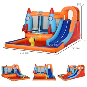 Outsunny Hüpfburg mit Rutsche, Kletterwand und Pool für Kinder.