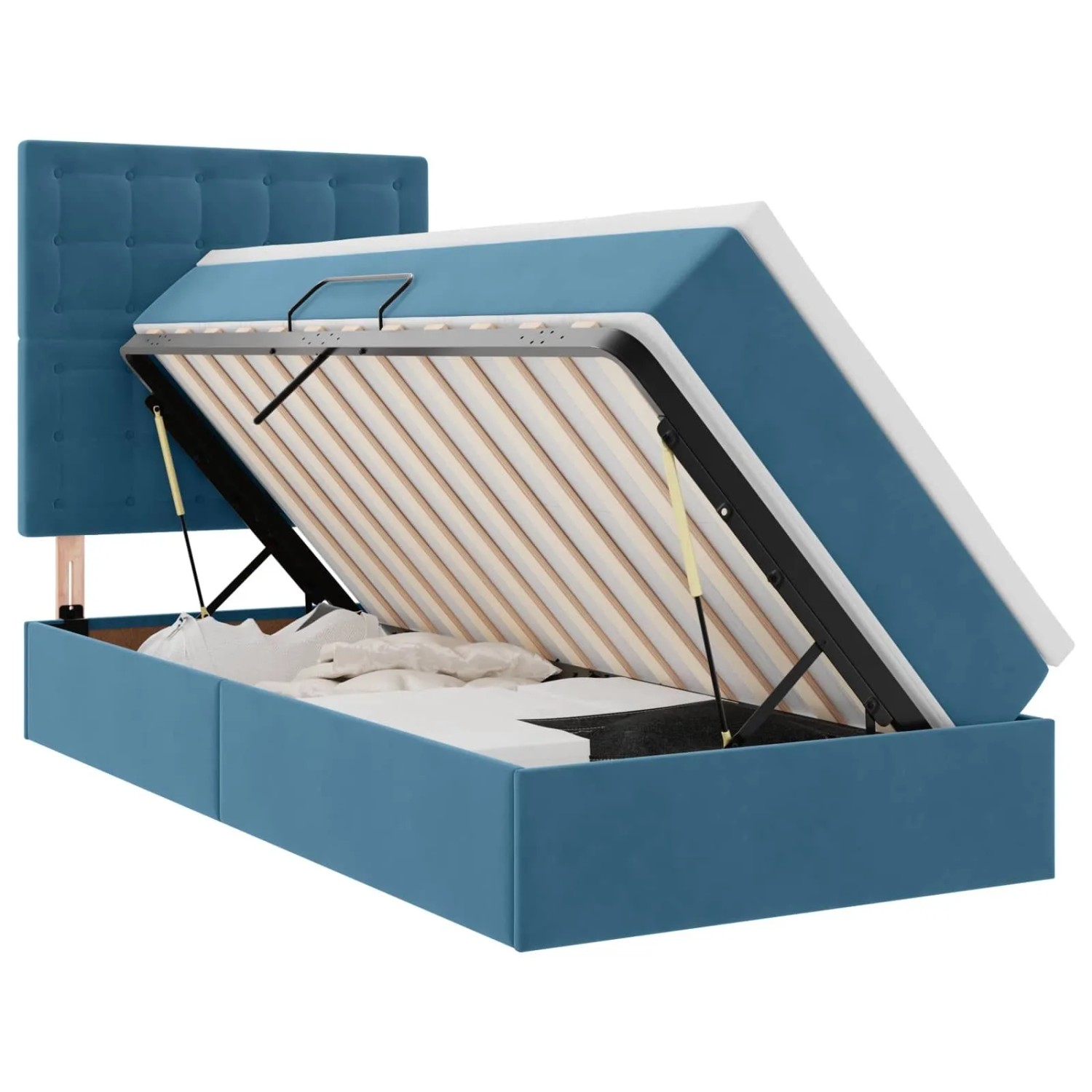 vidaXL Aufbewahrungsbett mit Matratze Dunkelblau 90 x 190 cm Samt 3372121