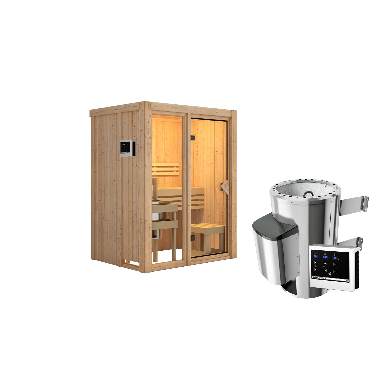 Karibu Sauna Sky 1 Naturbelassen mit Ofen 3,6 kW ext. Steuerung günstig online kaufen