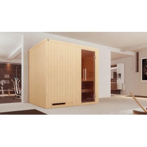 Weka Elementsauna Halmstad 2 Sparset mit Glastür, Fichtenholz natur, 5,4 kW Ofen.