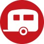 Symbol für Camping-Kabeltrommel von Brennenstuhl, weißer Wohnwagen auf rotem Grund.