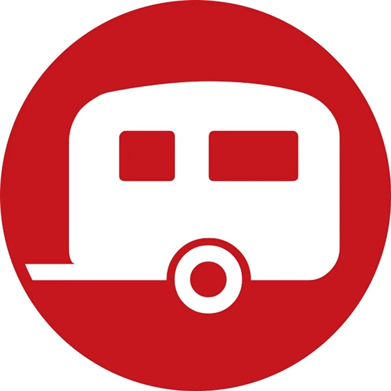 Symbol für Camping-Kabeltrommel von Brennenstuhl, weißer Wohnwagen auf rotem Grund.