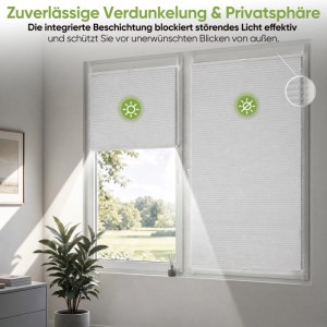 SALCAR Wabenplissee Thermo Plissee Klemmfix ohne Bohren Verspannt Verdunkelnd Blickdicht Weiß 100x120cm für Fenster und Tür Sonnenschutz Hitzeschutz