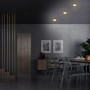Szene mit Briloner LED-Einbauleuchten Plat im 3er-Set, warmweiß, in modernem Esszimmer.