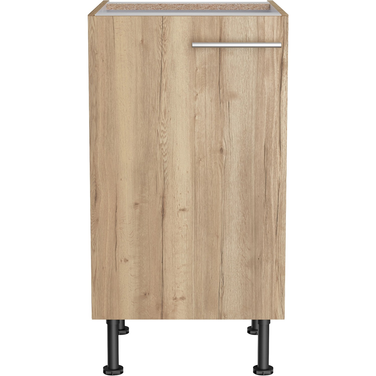 Optifit Unterschrank Erik290 in Wildeiche, 45 cm breit, mit Tür und Metallgriff.