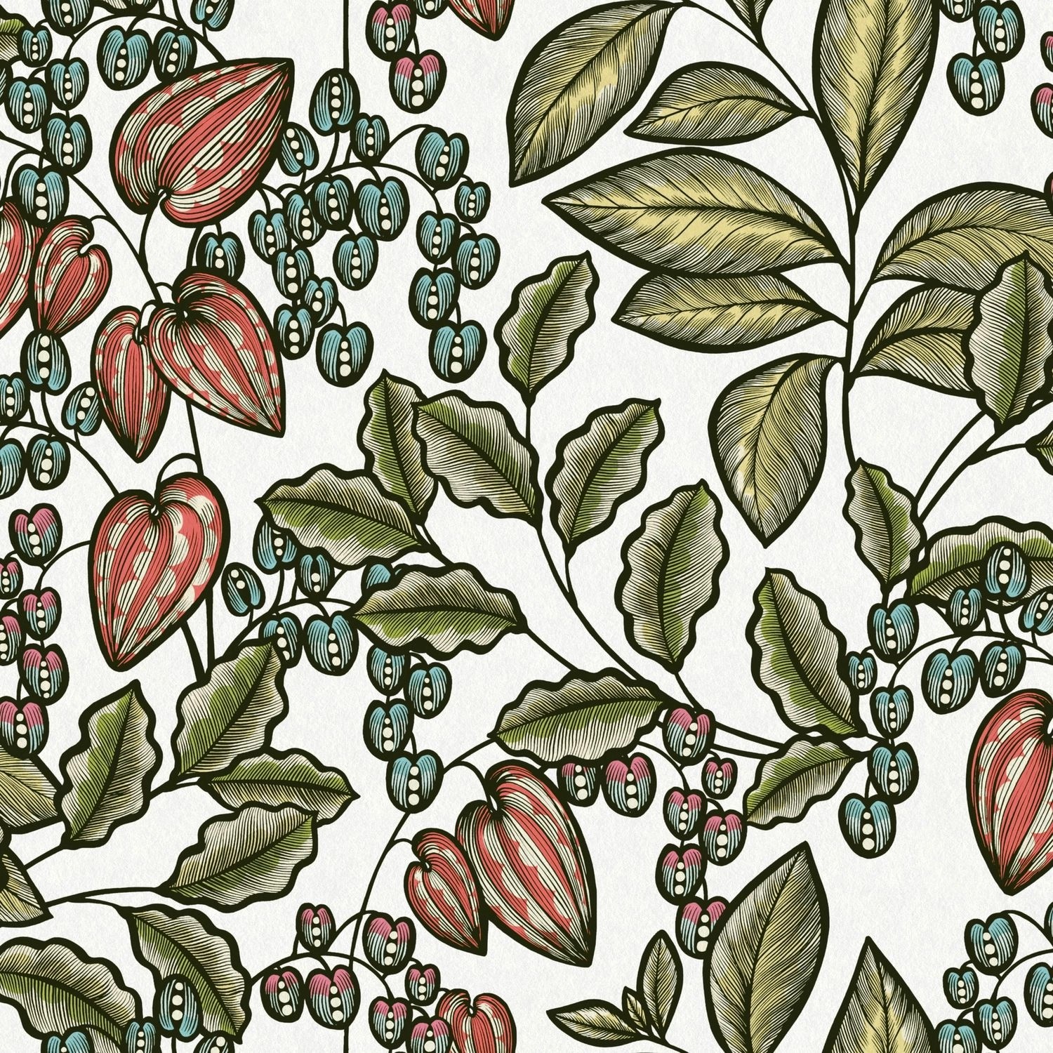 PROFHOME 377545-GU Blumen Tapete Floral Matt Weiß Oliv-Grün Rot 0,53 m x 10 günstig online kaufen