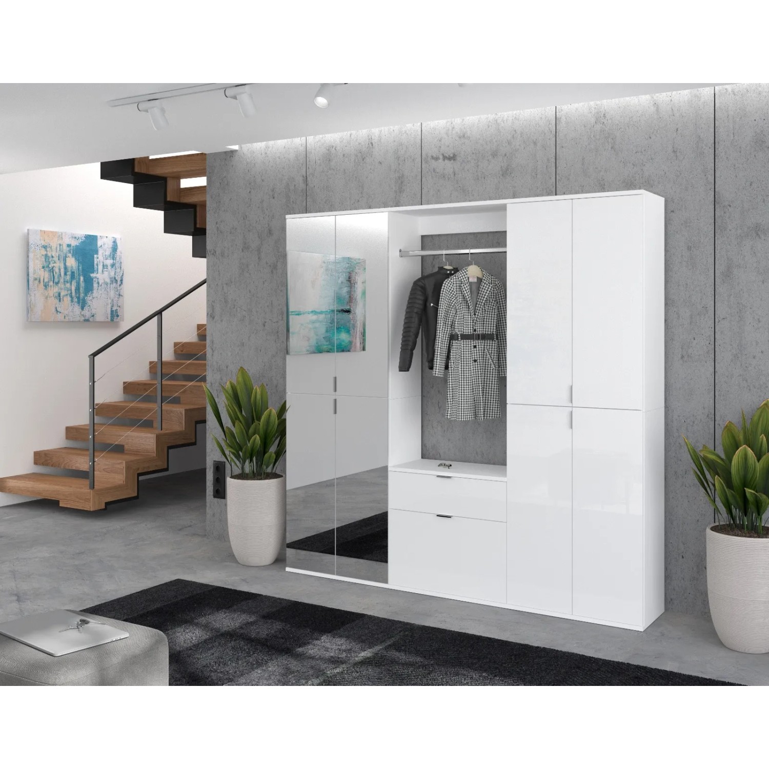 Inn.Furn Schuhschrank Weiß Hochglanz 122 cm mit Spiegel SystemX_9