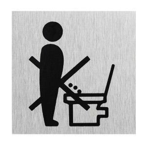 Aluminium Hinweisschild: Piktogramm 'Bitte nicht hinsetzen'. Selbstklebend.