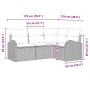 Schwarzes 4-tlg. vidaXL Garten-Sofa-Set aus Polyrattan mit Kissen und Maßangaben.