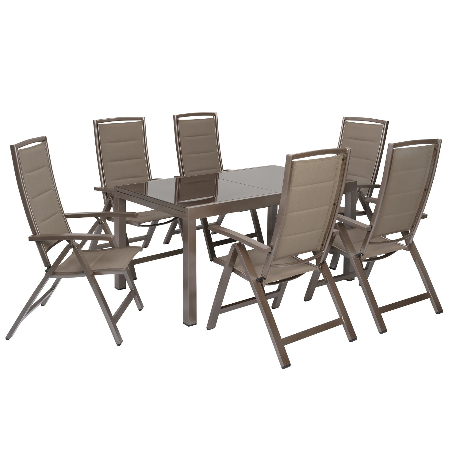 Merxx Tinetto 7-tlg. Gartenmöbel-Set mit 6 Klappsesseln und ausziehbarem Gartentisch.
