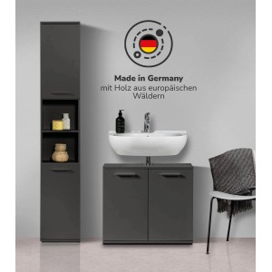 mokebo Badmöbel-Set „Der Steuermann“ in Anthrazit mit Waschbecken und Hochschrank.