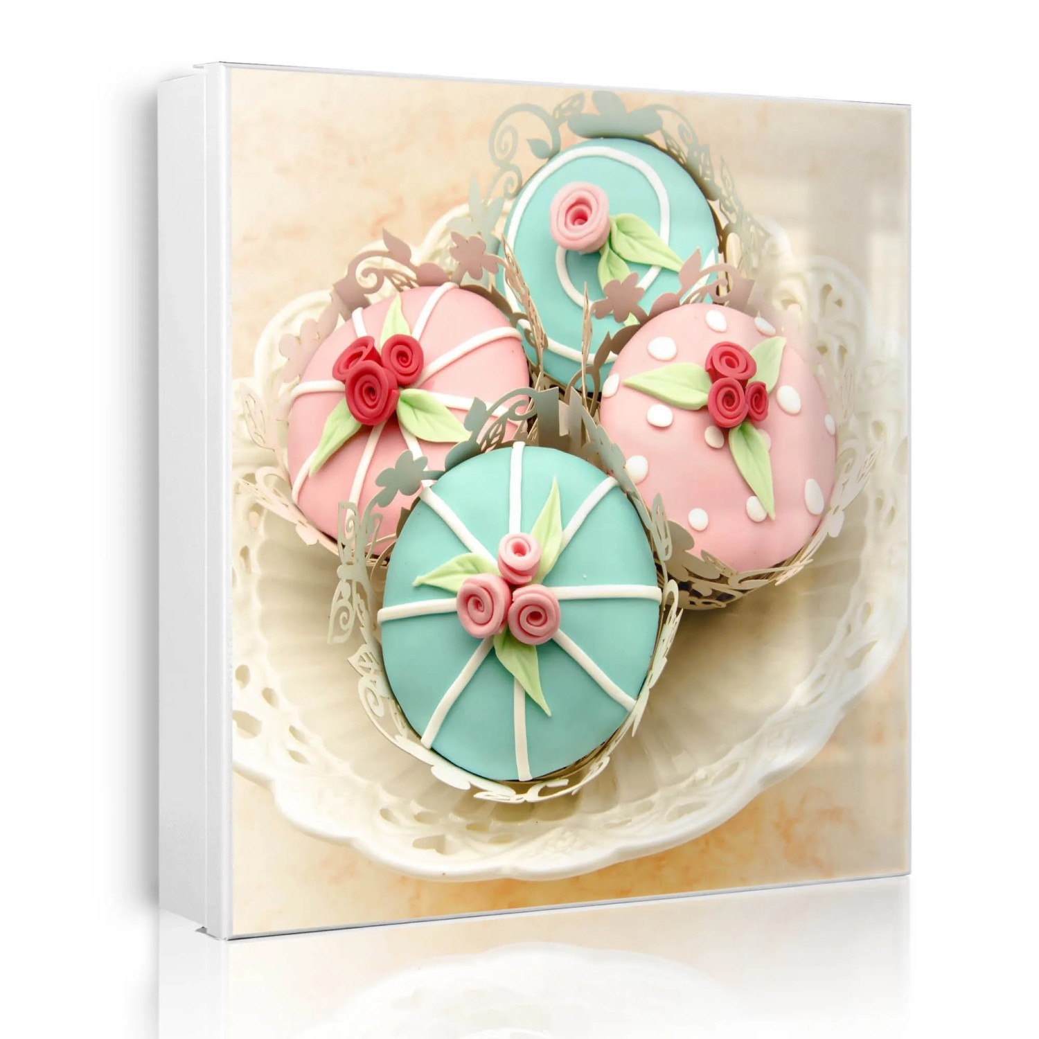 Banjado Großer Schlüsselkasten Metall 30x30cm Weiß Scharnier Links 50 Haken Beschreibbar Magnetisch Motiv Cupcakes